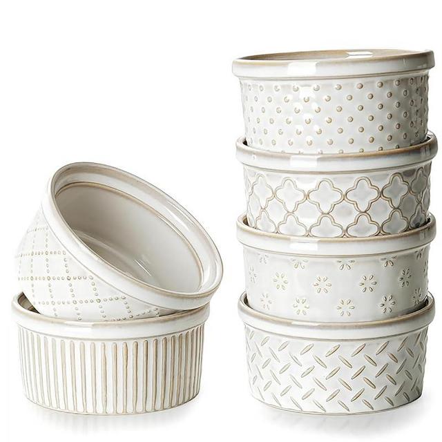 Getstar Creme Brulee Ramekins, 4 oz Small Ceramic Baking Dish Set of 6, Oven Safe, Dishwasher Safe