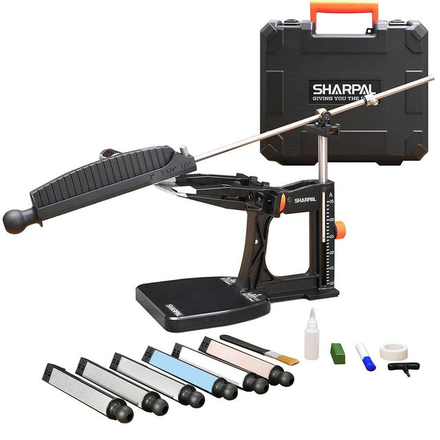 SHARPAL 202H Precision Knife Sharpening System–Adjustable Angle 10–35° Knife Sharpener Kit with 7 Abrasive Plates (Diamond 220/325/600/1000, Whetstone 3000/6000, Leather Strop) and Giftable Carry Case