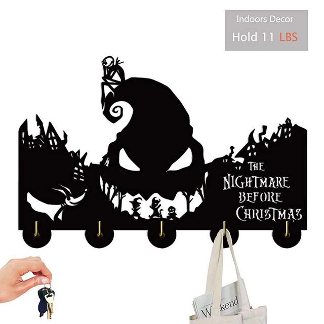 Nightmare Before Christmas Key Hooks-Jack Skellington Wall Hooks Heavy Duty 20LB(Max),Jack Wall Décor,Wood Coat Hooks, Key Holder,Key Hanger for Wall、Entryway and Kitchen