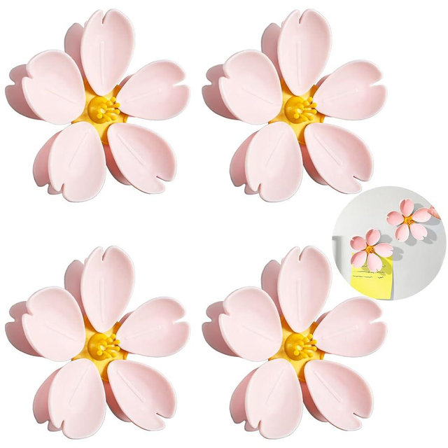 4 Pack Cherry Chip Clips Magnetic, Strong Cute Fridge Magnets Clips, Sealing Pink Chip Clips for Snack Bag Storage