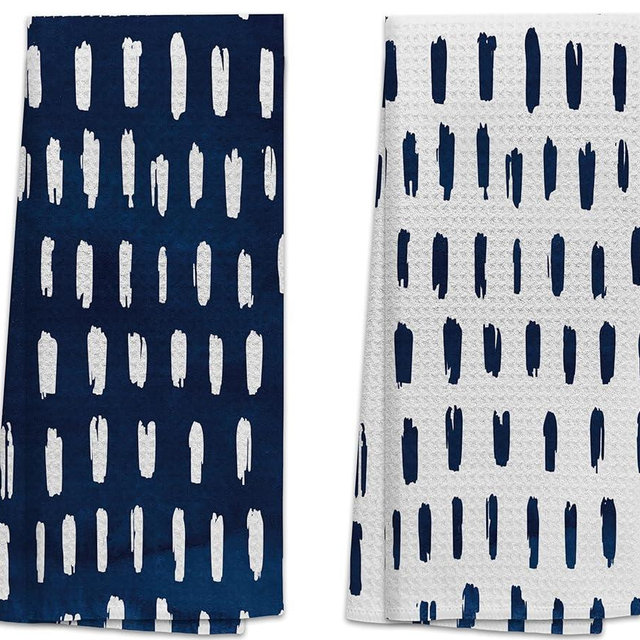 TNUW Abstract Blue White Hand Draw Stripes Kitchen Towels 16x24In Set of 2, Stripes Pattern Hand Towels for Kitchen Bathroom, Modern Pattern Kitchen Towels, Abstract Art Dish Towels for Bathroom Decor