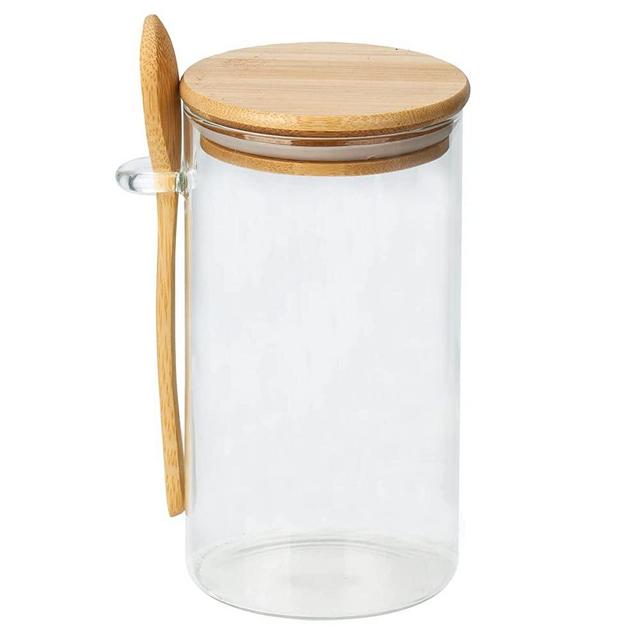 Glass Jars with Bamboo Lids and Spoon Airtight, Food Storage Containers for Sugar Coffee Nuts, Kitchen Canisters for Flour, Cookie, Candy, Matcha Tea, Nuts and Spice Jars (650ML/22OZ)