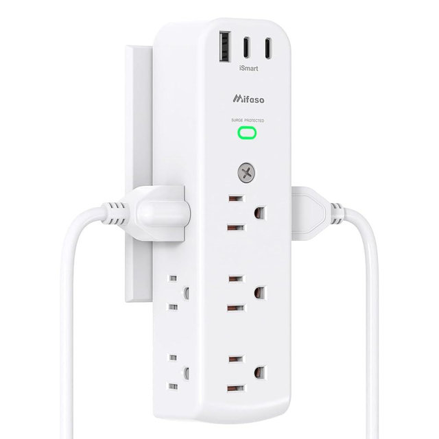 Surge Protector Outlet Extender, 9 AC Multi Plug Outlet with 3 USB Ports (2 USB C), 1080 Joules, 3-Sided Power Strip with Spaced Outlet Splitter for Home, Dorm Room Essentials