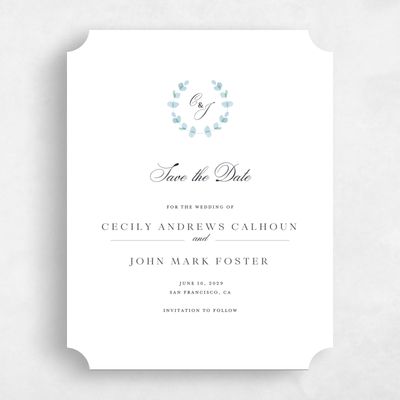 Blue Ticket Wedding Save the Date - Opalite Portrait