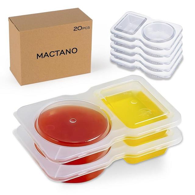 MACTANO Disposable Double Compartment Condiment Container with Lid for Sauce Travel Snack -20PCS