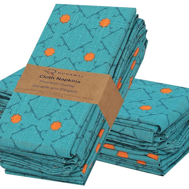 Ruvanti Cloth Napkins Set of 12 Cotton 100%, 18x18 Inches Napkins Cloth Washable, Soft, Absorbent. Cotton Napkins for Parties, Christmas, Thanksgiving, Weddings, Dinner Napkins Cloth - Combo