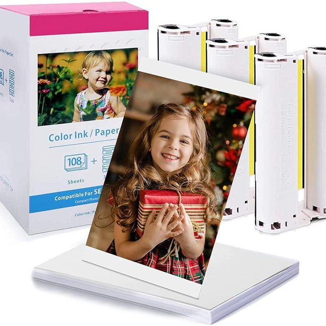 Markdomain Compatible Selphy CP1300 Ink and Paper, KP-108IN 4x6 Inch Photo Paper Glossy for Selphy CP1500 CP1300 CP1200 CP1000 CP910 Printers, 108 Sheets Photo Paper and 3 Color Ink Cartridges