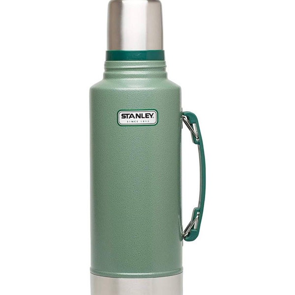 Stanley Heritage Classic Vacuum Bottle with Handle 1.1 qt | Wide Mouth with Leakproof Cup Lid | Keep Drinks Hot or Cold for Travel | Insulated Stainless Steel Thermos | BPA-Free | Hammertone Green