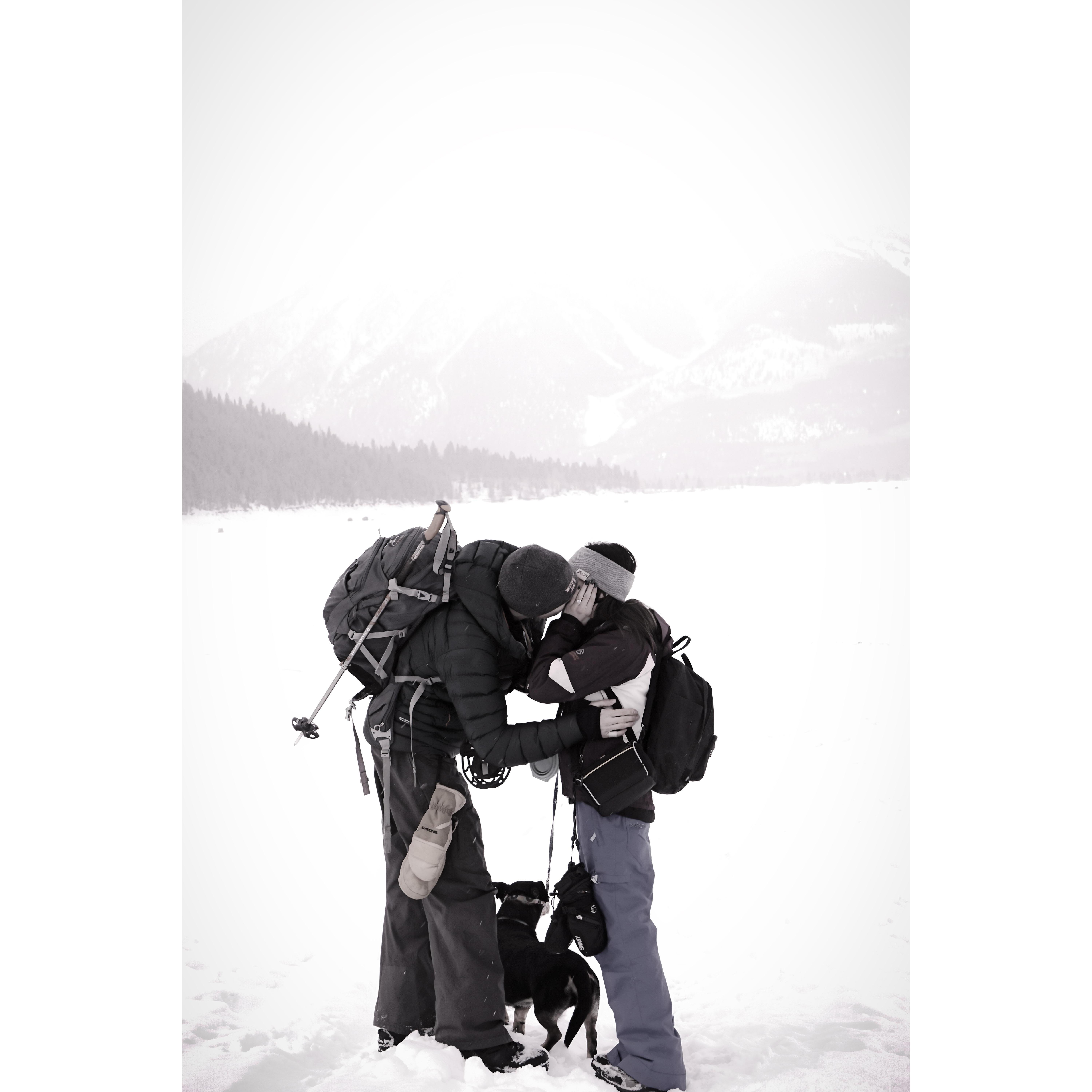 As if being proposed to in a scene that can only be described as a larger than life snow globe wasn't enough, they were both so happy that Faye, their fur baby, could be there too.