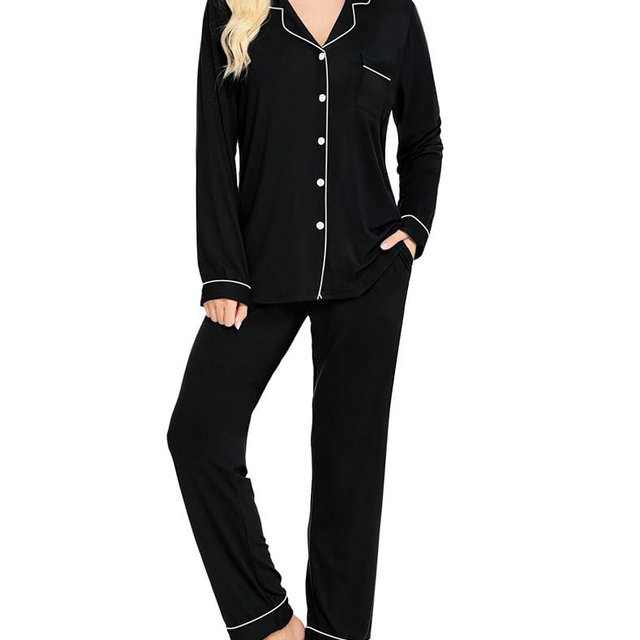 SWOMOG Womens Pajamas Set Long Sleeve Sleepwear Button Down Nightwear Soft Cotton Pj Lounge Sets