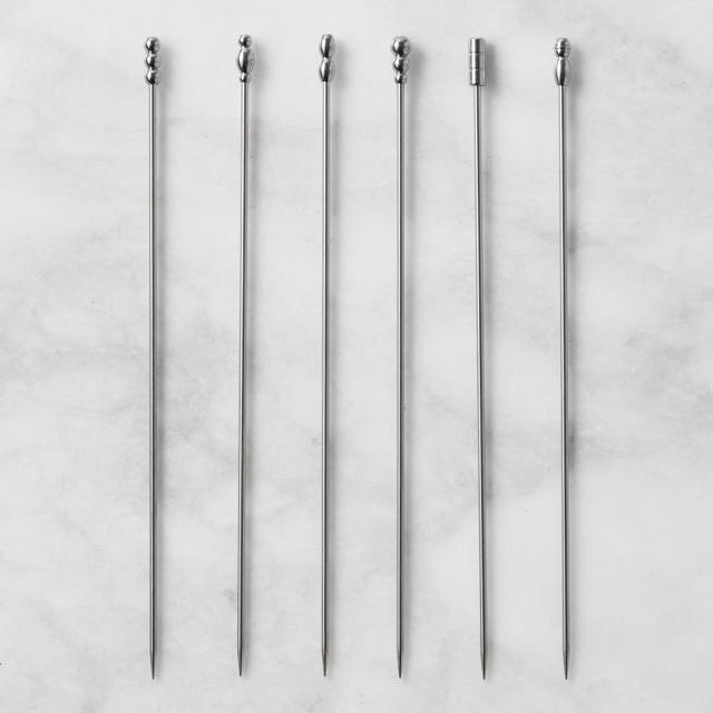 Long Stainless-Steel Cocktail Picks, Set of 6
