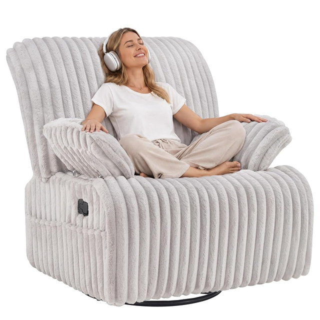 Insdq 40" Oversized Swivel Rocking Recliner Chair, Corduroy Recliner | Adjustable Armrest, 360° Swivel 30° Rocker Glide Chair for Living Room