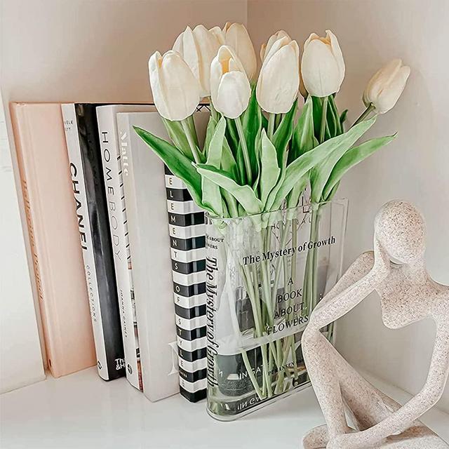 Puransen Book Vase for Flowers, Acrylic Clear Book Flower Vase, A Book About Flowers Vase, Unique Home/Bedroom/Office Accent Flowers Vase Decor(Clear - B)