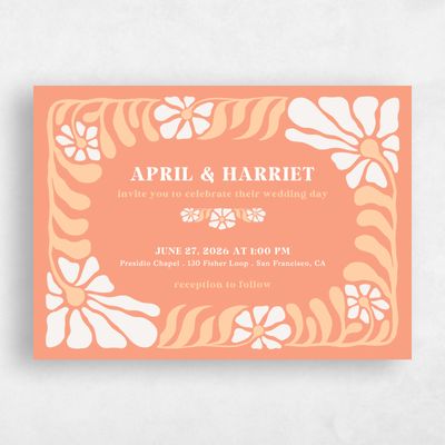 Salmon, Pink Wedding Invitation - Bellefleur Landscape