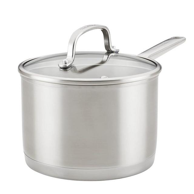 KitchenAid 3-Ply Base Brushed Stainless Steel Sauce Pan/Saucepan with Lid, 3 Quart
