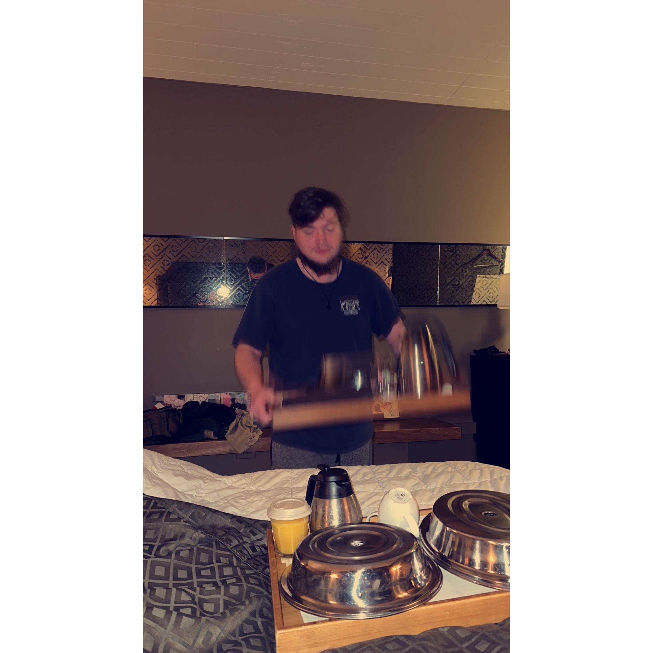 We stayed at the Proximity Hotel in Greensboro and ordered some delicious food from room service!