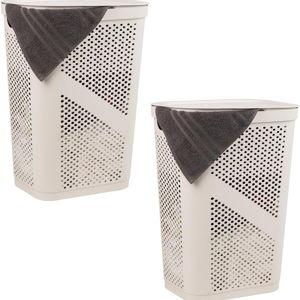 Mind Reader 60L Slim Laundry Hamper, Clothes Basket, Lid, Ventilated, Plastic, Set of 2, Ivory