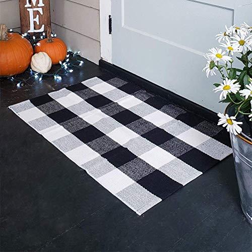 KaHouen Cotton Buffalo Plaid Rugs, Buffalo Check Rug, 23.6''x35.4'', Checkered Plaid Rug, Check Plaid Area Rug for Kitchen/Bathroom/Laundry Room/Bedroom (Black and White Porch Rugs)