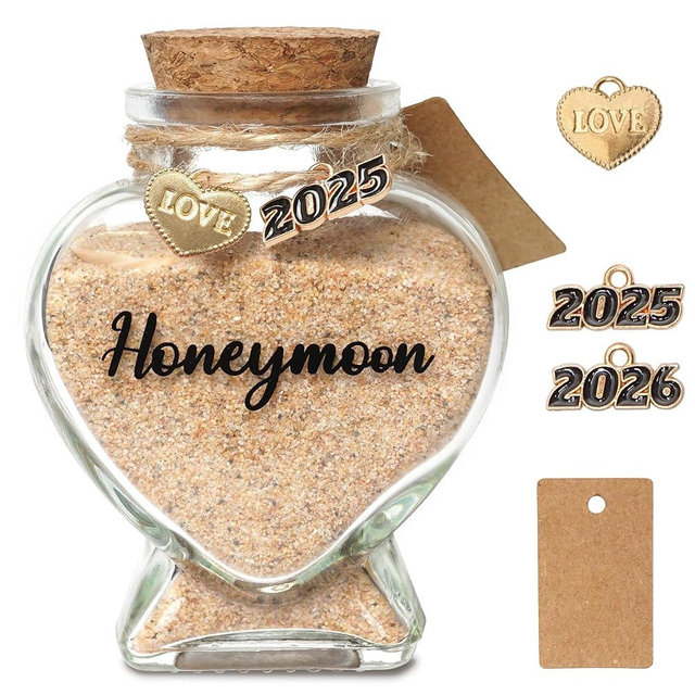 Honeymoon Sand Keepsake Jar 2026 – Bridal Shower Gifts, Personalized Wedding, Engagement & Honeymoon Essentials Travel Keepsake for Couples, Newlyweds, Mr and Mrs, Bride to Be