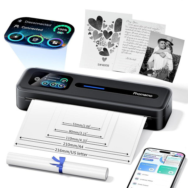 Phomemo Upgraded Portable Printer with Touchscreen for Travel, M832D Thermal Inkless Mobile Printer Supports 8.5"x11" US Letter & A4, Compatible with iOS, Android, PC, Valentine Gifts for Men & Women