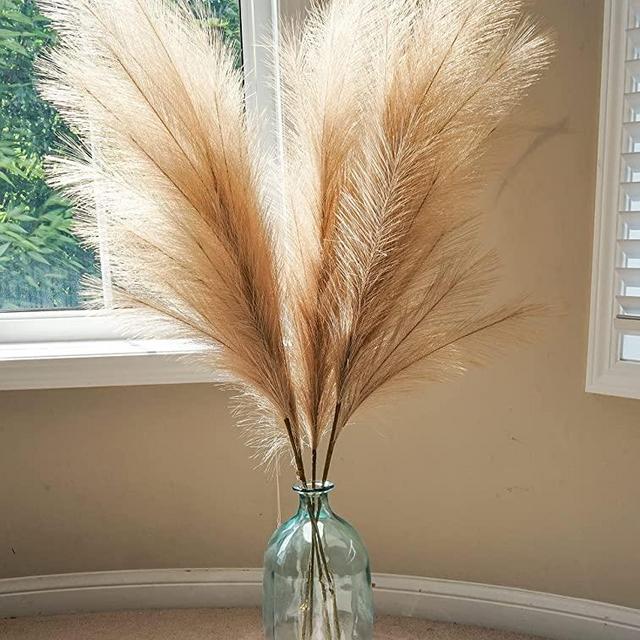 Boho Wish Faux Pampas Grass Set of 3Pcs - 43 Inches Tall Non-Shedding, Floor and Office Vase Filling-Fluffy Floral Branches for Wedding Decor- Home Kitchen and Bedroom Table Decoration
