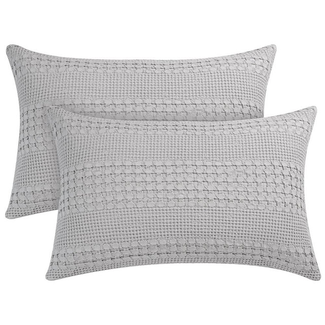 PHF 100% Cotton Waffle Pillowcases King Size, 2 Pack Soft Breathable Skin-Friendly Pillow Sham, Decorative Waffle Weave Pillow Case Covers, 20" X 36", No Filling, Light Grey