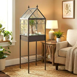 H Potter Freestanding Glass Wardian Case Plant Stand, Large Terrarium | Handcrafted, Real Glass, Botanical Display, Houseplants, Decorative Décor