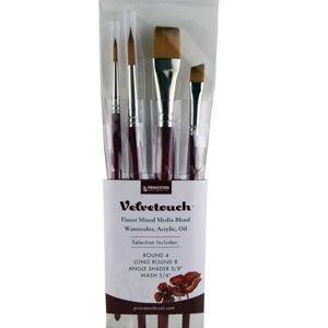 Princeton Velvetouch, Series 3950, Paint Brush for Acrylic, Oil and Watercolor, Set of 4