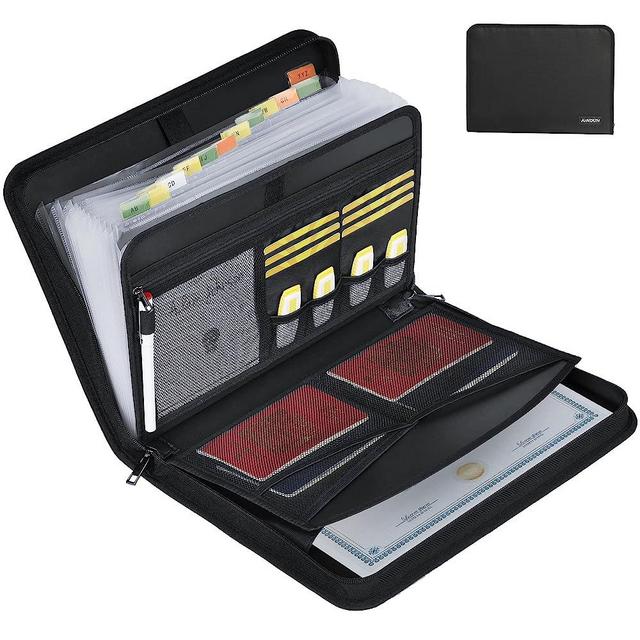 JUNDUN Accordion File Organizer - Fireproof Accordion Folder with Zipper & Labels - 12 Pocket Expanding File Folder with Multi-Pockets Paper Organizer Folder for Letter A4 Files | Receipt and More