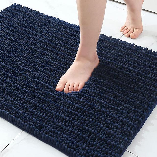 Arotive Luxury Chenille Bathroom Rug Mat, Extra Soft Thick Absorbent Shaggy Bath Rugs, Non-Slip Machine Wash Dry Plush Bath Mats for Bathroom, Shower, and Tub (17''x24'', Navy)