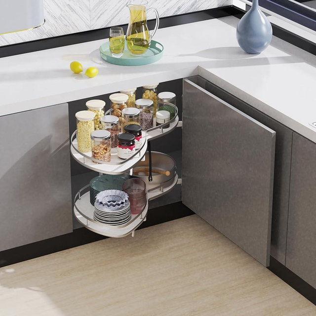 STORKING Blind Corner Cabinet Pull Out 2 Tier, Swing Left for 36" Width, Two-Way Buffering, Height Adjustable Organizer