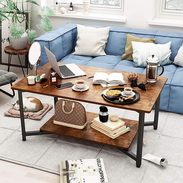 JOISCOPE Coffee Table with Open Shelf for Spacious Storage,2-Tier Coffee Desk,Industrial-Style Living Room Desk(Vintage Oak Finish)