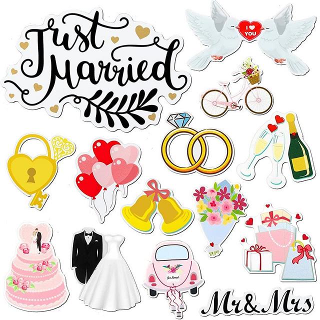 Konohan 14 Pieces Just Married Ornate Car Magnets Mr Mrs Magnets Refrigerator Magnets Wedding Car Decorations Just Married Door Sign for Honeymoon Anniversary Wedding Party Panel Tailgate Decor