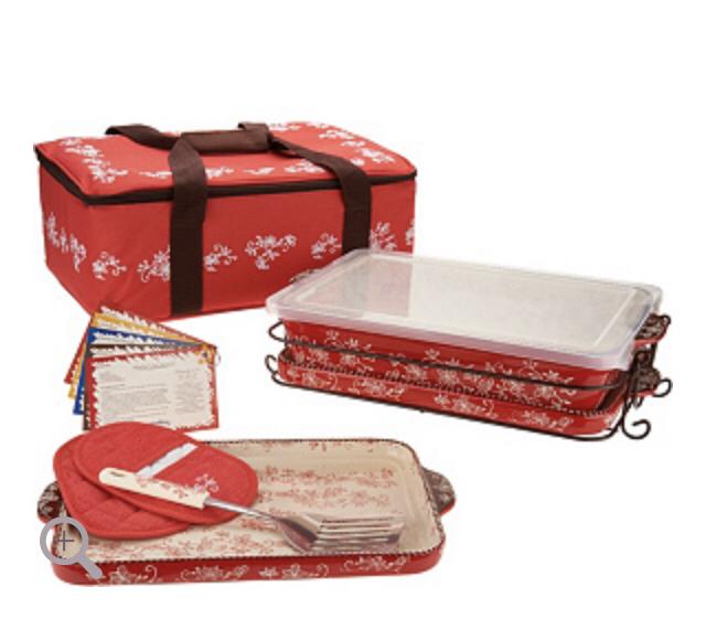 Temp-tations Floral Lace 13"x9" Baker with Lid-its and Tote (Red)