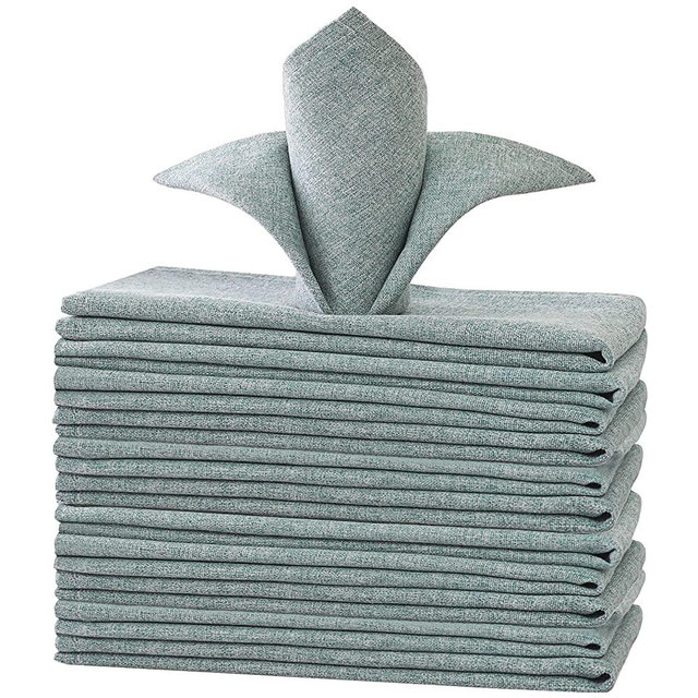 H.VERSAILTEX Linen Textured Cloth Napkins Set of 12 (18" X 18") Linen Textured Dinner Napkins Waterproof Extra Soft Thick Durable Reusable Napkins with Hemmed Edges, Aqua Gray