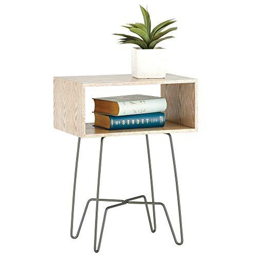 mDesign Modern Farmhouse Side/End Table - Open Storage Shelf Basket, Hairpin Legs, Wooden Top - Sturdy Vintage, Rustic, Industrial Home Decor Accent Furniture for Living Room, Bedroom - Gray/Graphite