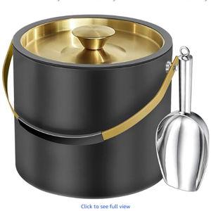 3.2L/3.4QT Modern Insulated Ice Bucket with Silicone Lid, Scoop, Strainer, Double Wall Stainless Steel Ice Bucket for Parties & Cocktail Bar,Ideal for Gift(Black)