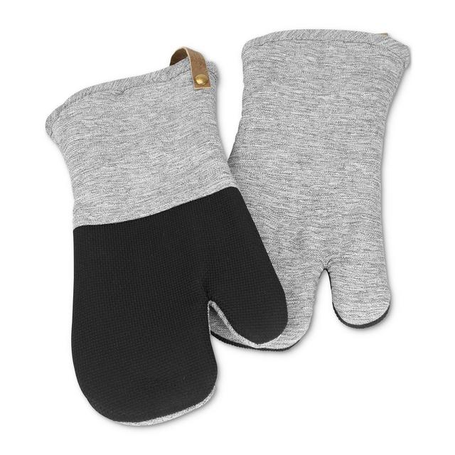 Cuisinart Space Dyed Linen-Look Oven Mitts with Leather Straps, Set of 2