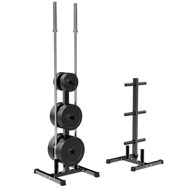YAHEETECH 2-inch Barbell Plate and Dumbbell Racks Tree Olympic Plate Rack Weight Bumper Plate Holder w/ 2 Bar Holder