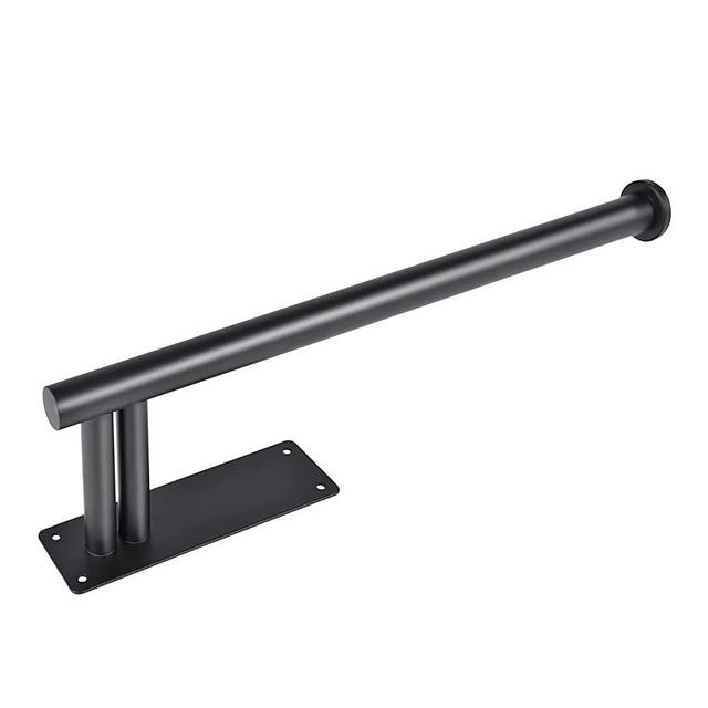 Paper Towel Holder Under Cabinet, Upgraded Version with Two Rods, Stainless Steel Paper Towel Holder Wall Mount, Self Adhesive or Drilling Under Counter Paper Towel Holder for Kitchen, Bathroom-Black