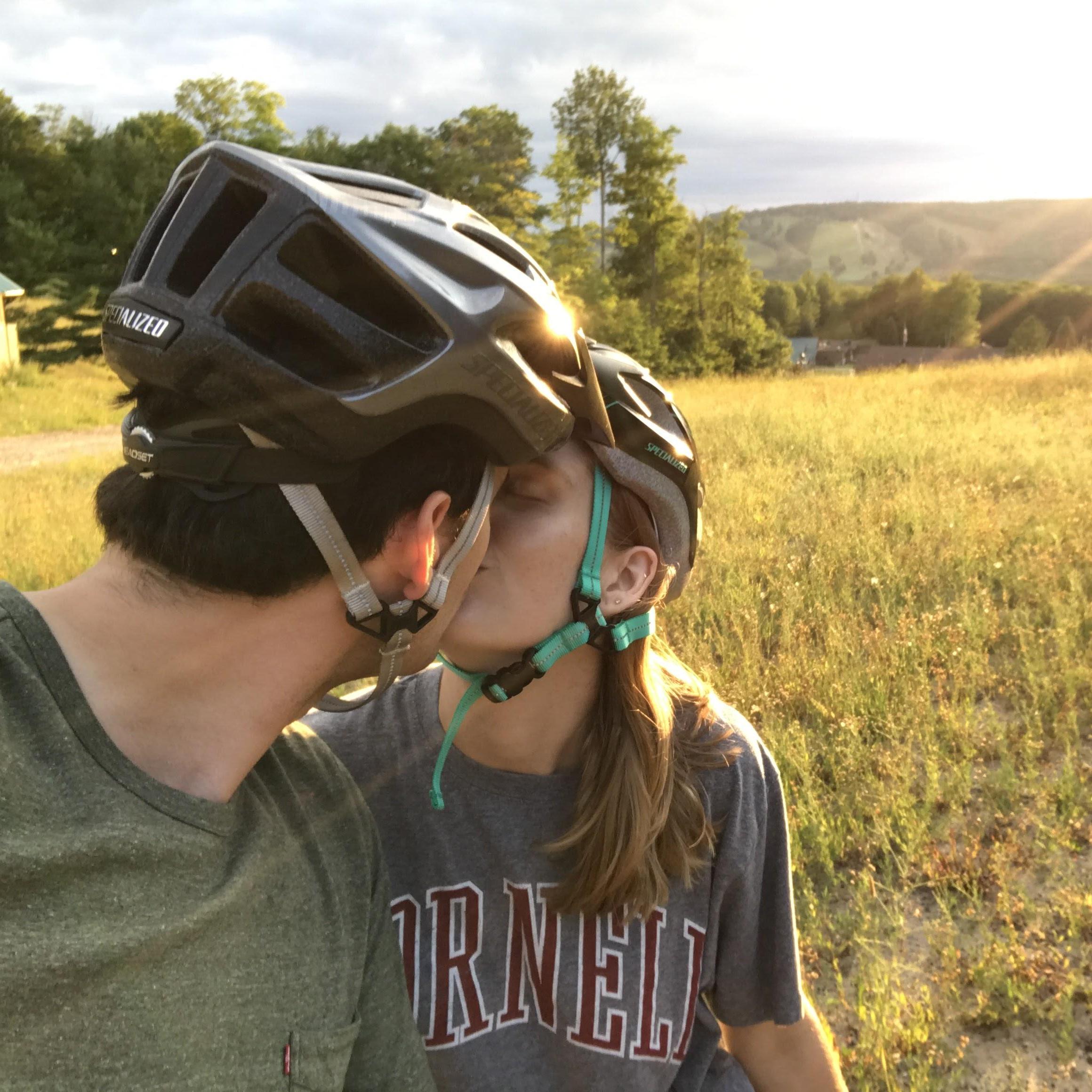 Celebrating the end of a long mountain bike ride!