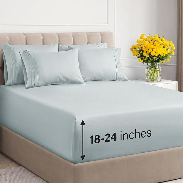 Extra Deep Queen Sheet Set - 6 Piece Breathable & Cooling Sheets - Hotel Luxury Bed Sheets Set - Easy Fit - Soft, Wrinkle Free & Comfy Sheets Set - Ice Blue Sheet Set w/Extra Deep Pockets