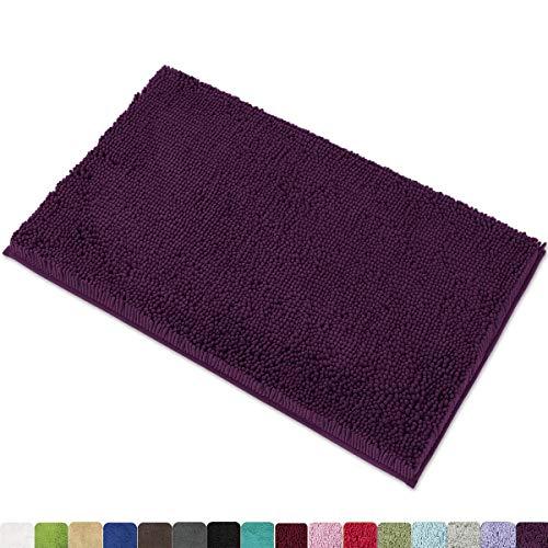MAYSHINE 20x32 Inches Non-Slip Bathroom Rug Shag Shower Mat Machine-Washable Bath Mats with Water Absorbent Soft Microfibers of Plum
