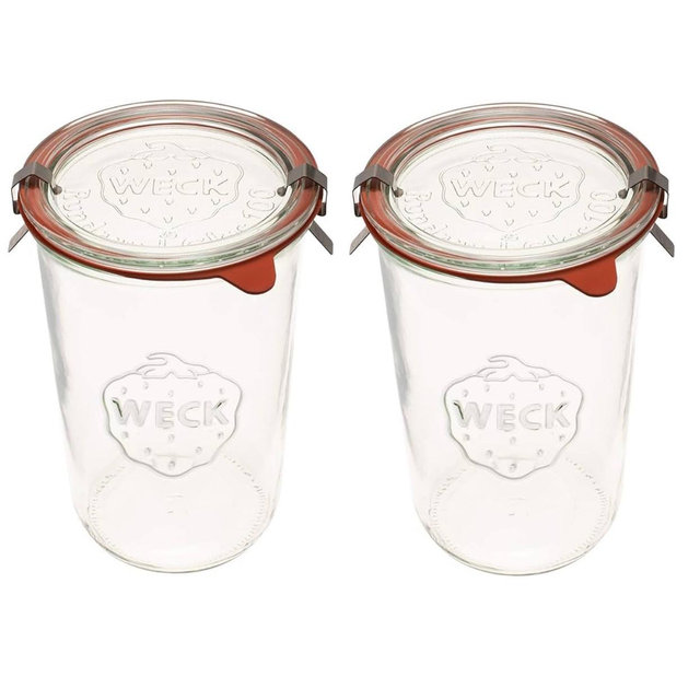 Weck Canning Jars 743 - Weck Mold Jars made of Transparent Glass - Eco-Friendly Canning Jar - Storage for Food with Air Tight Seal and Lid - 3/4 Liter Tall Jars Set - Set of 2 Jars