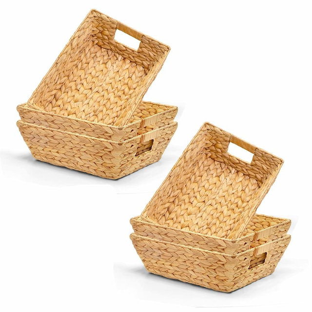M4DECOR Set of 6 Snack Baskets, Wicker Snack Basket Organizer for Office, Small Wicker Baskets with Handles, (6 Medium Basket)