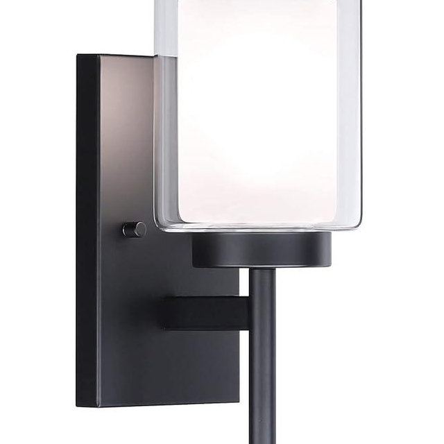 XiNBEi Lighting Wall Light, Classic Indoor 1 Light Black Vanity Sconce Light with Dual Glass Shade for Bathroom Kitchen & Living Room XB-W1276-1-MB