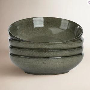 4 Piece 8.6 Inch Pasta Bowl Set, Stoneware Bowls Set - Dark Olive
