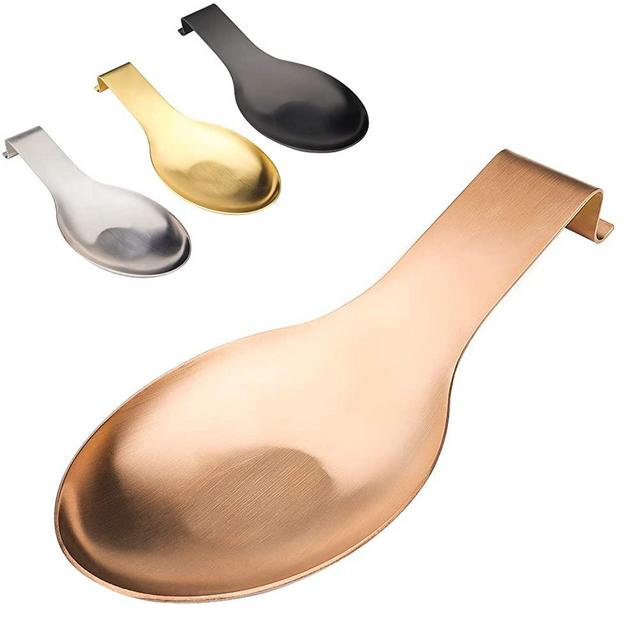 Stainless Steel Spoon Rest,Spatula Ladle Holder, Stainless Steel Utensil Spoon Rest Holder, Brushed Finish, Dishwasher Safe 3.8 x 9.4 Inch (RoseGold color 1PC)