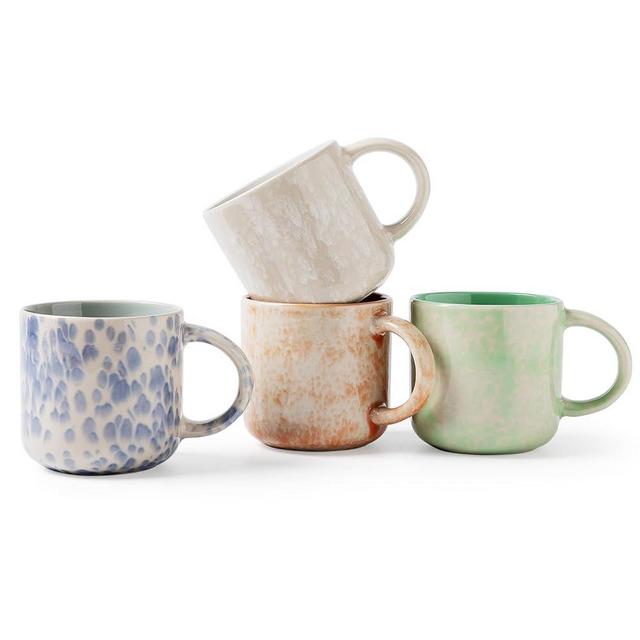 MONITO 12 OZ Coffee Mugs Set of 4, Large Ceramic Coffee Mugs，Modern Coffee Mugs Set with handle for Tea/Latte/Cappuccino/Milk/Cocoa, Funny Tea Cups for Office and Home, Engagement Gifts