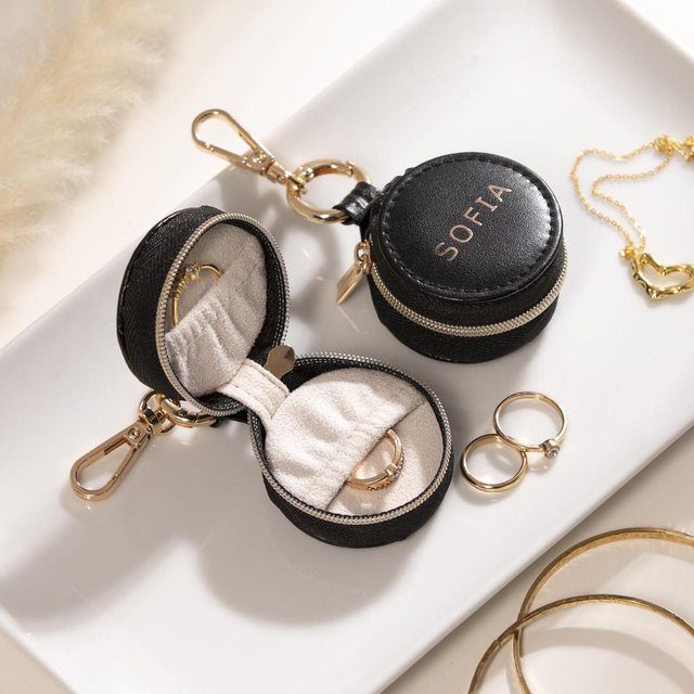 Mini Jewelry Case Ring Holder, Small Travel Ring Box, AirTag Leather Keychain Holder, Custom Jewelry Organizer, Personalized Ring Storage